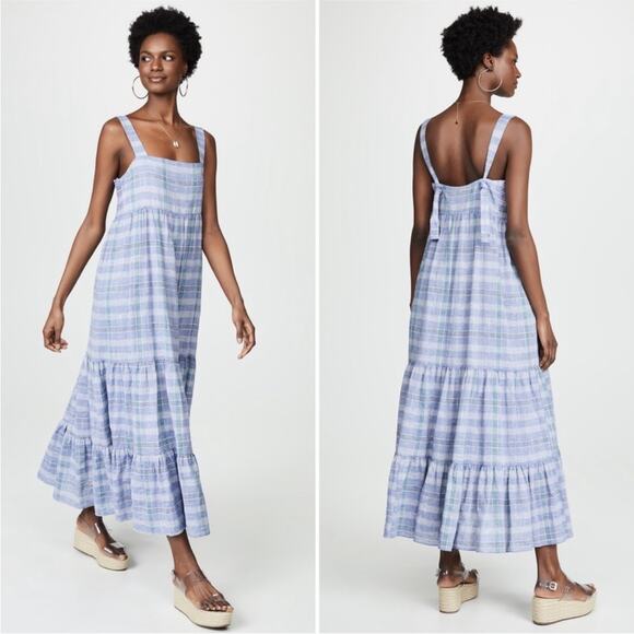 Hatch The Jules Dress Blue Plaid Chambray Maternity Dress OS NWT - Picture 1 of 14
